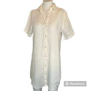 Elan Linen Button Down Collared Dress in White Size Small